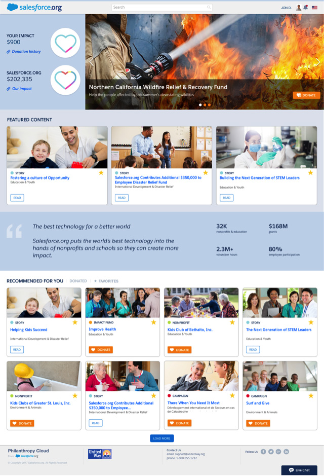 Salesforce.org Philanthropy Cloud is a new platform for employee engagement through corporate giving and volunteering.