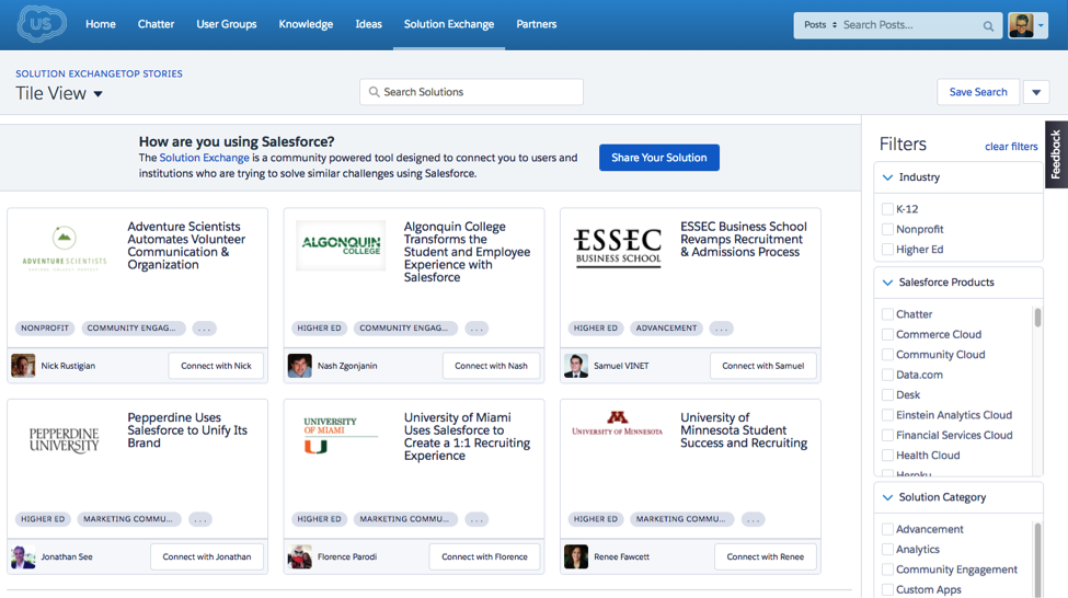 Learn about how others are using Salesforce. It’s called the Solution Exchange.