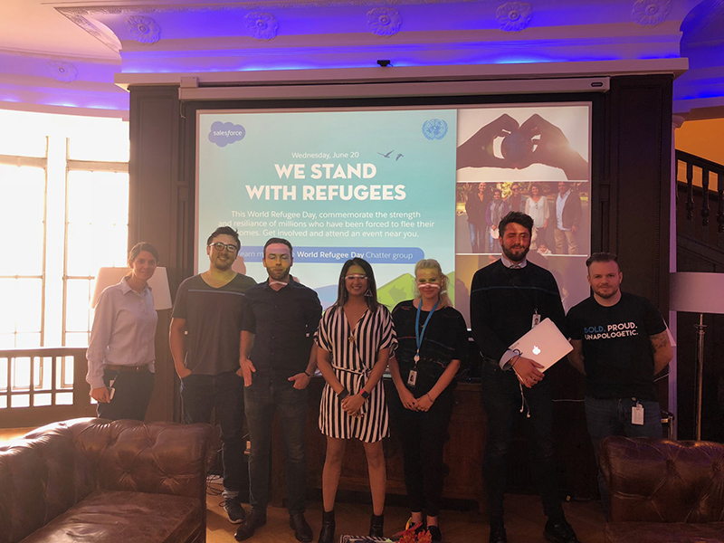 In Berlin, Salesforce invited a nonprofit called OMA to speak at the office for World Refugee Day. OMA helps newcomers integrate in Germany via urban gardening, carpentry and art projects.