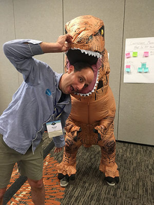 Open source collaboration can be fun! Photo of Michael Kolodner and Jace Bryan (#Sprinty) at the Denver Sprint in July