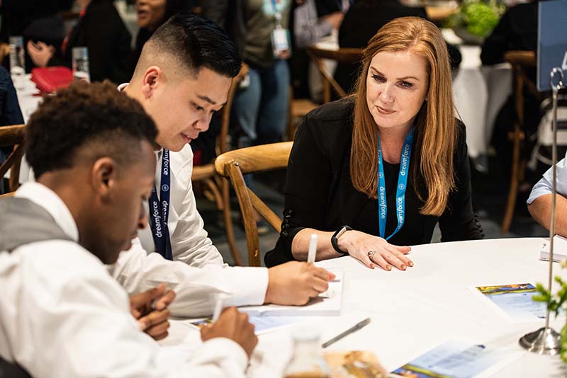Salesforce volunteers help K-12 youth get Future Ready at a career coaching event at Future Executive Summit, Dreamforce 2018