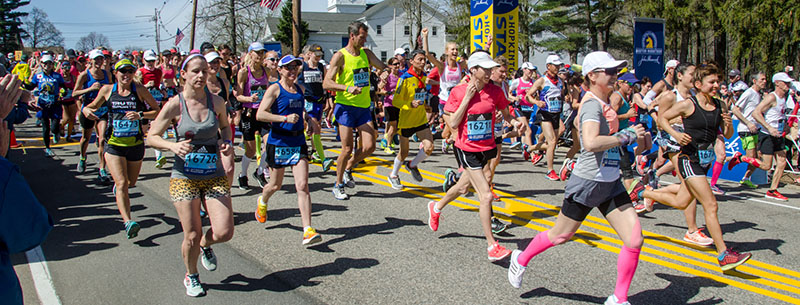Runners competing in the Boston Marathon