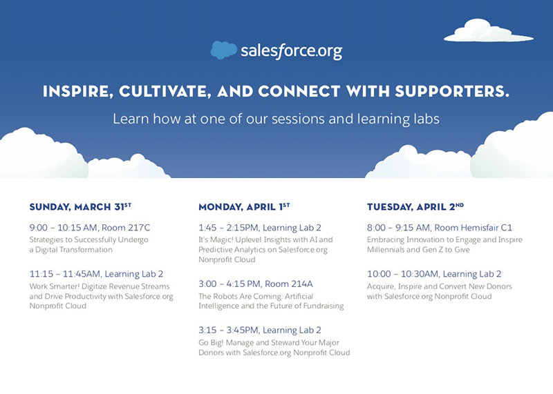 Showing off Nonprofit Cloud and how it can help fundraisers inspire, cultivate and connect with supporters in four Learning Labs