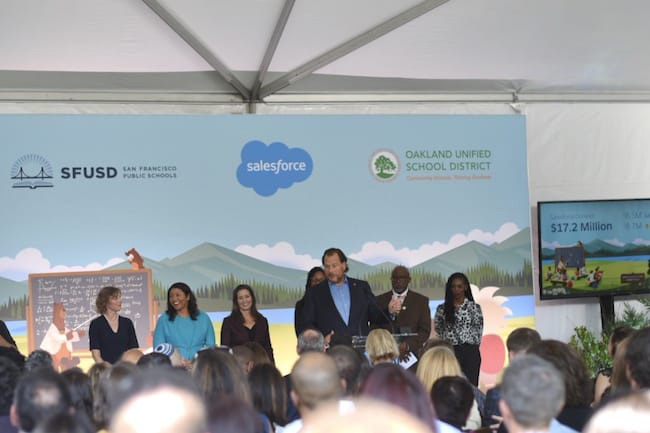 Salesforce's Marc Benioff thanks principals and educators for their work and encourages everyone to get involved with their local schools