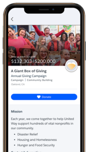 Mobile phone donation page in Philanthropy Cloud
