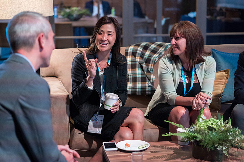 Dreamforce attendees having a discussion