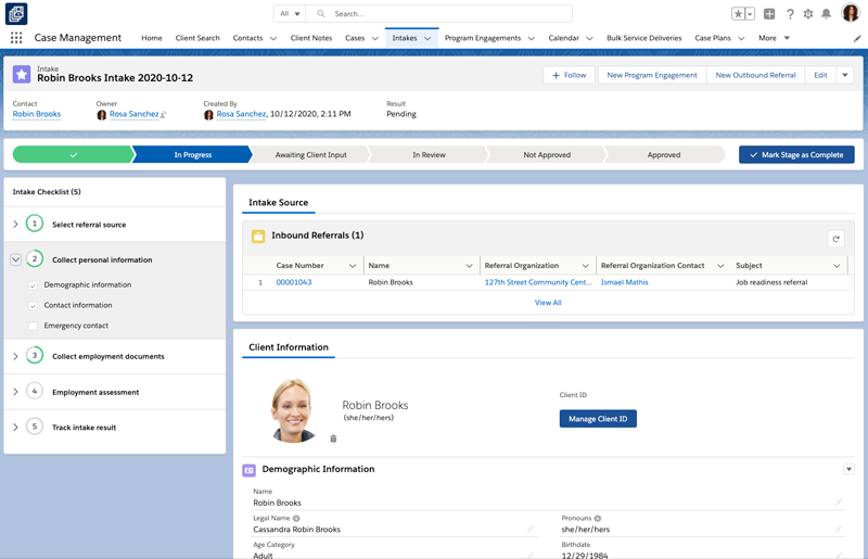 Screenshot of Nonprofit Cloud for Case Management