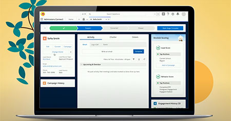 Admissions Connect Dashboard on a desktop monitor