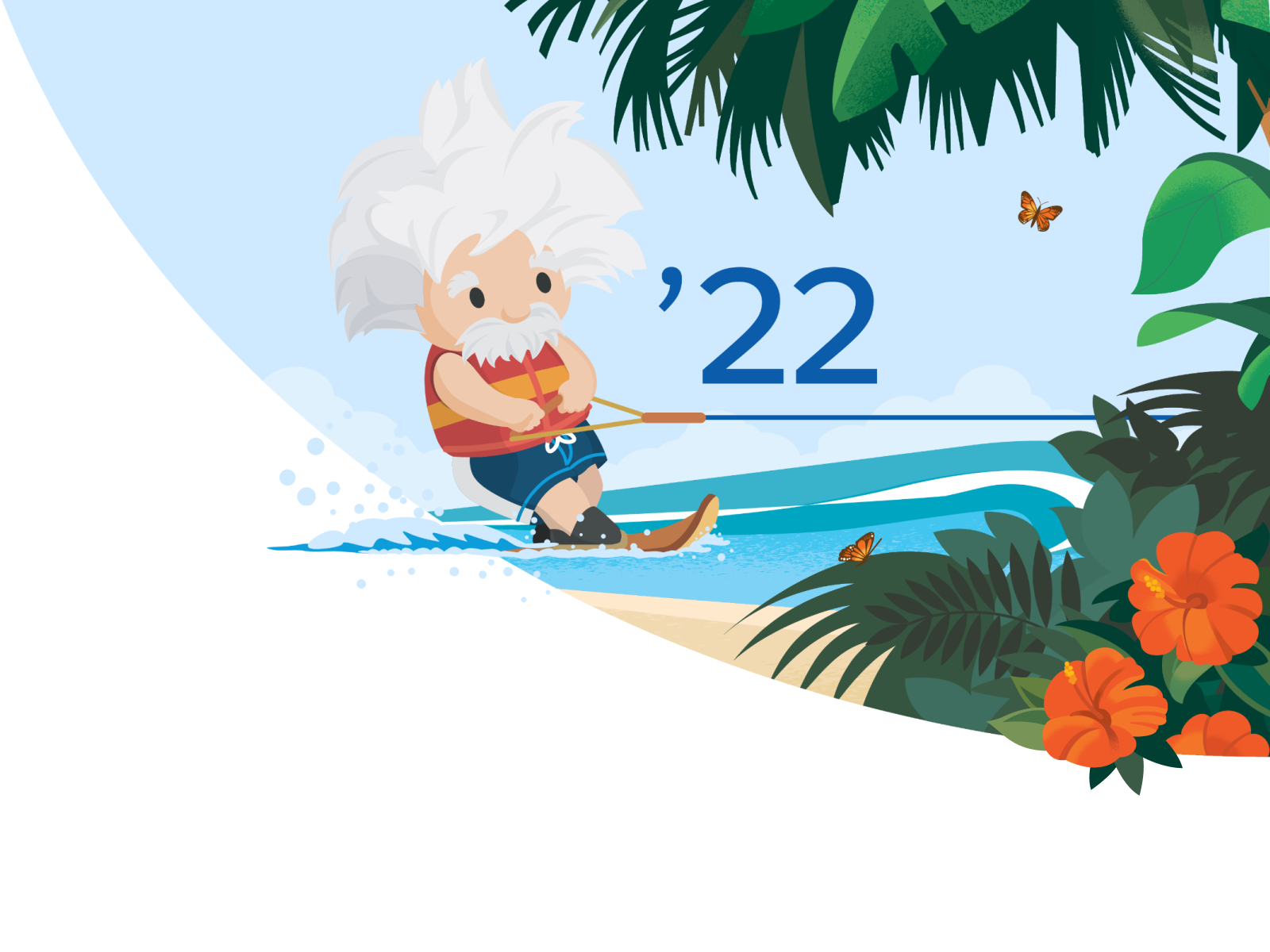 Salesforce summer release '22 cover with Einstein water skiing
