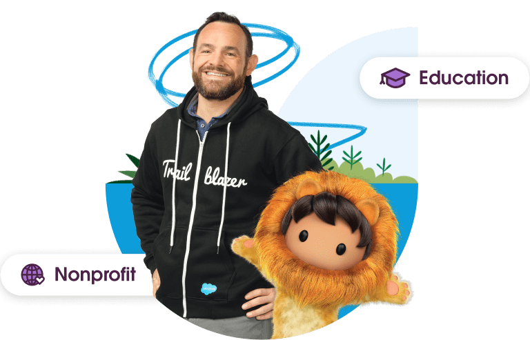 Salesforce.org nonprofit and education with picture of a man with Lionheart