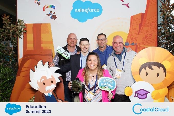 Image of members of Huron’s Digital practice at Education Summit 2023. From left to right: Ryan Clemens, Jordan Crandall, Joanna Iturbe, Todd Edge, Vince Salvato