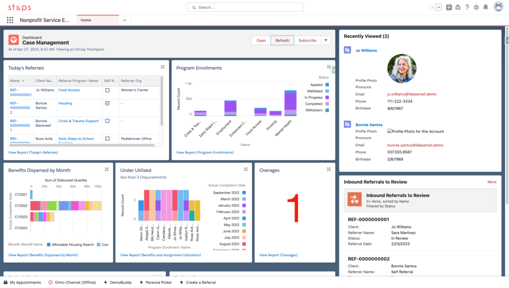 Screenshot of case management home page